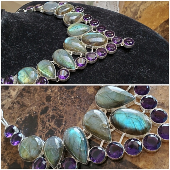 Laboradorite & Amethyst Statement Necklace - Picture 2 of 5